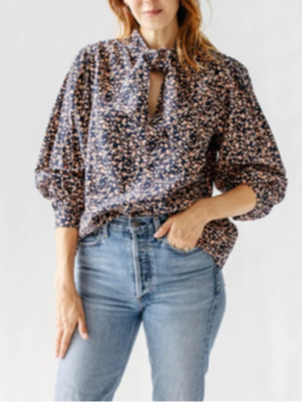 Mirth Tie Neck Long Sleeve Blouse Size Large